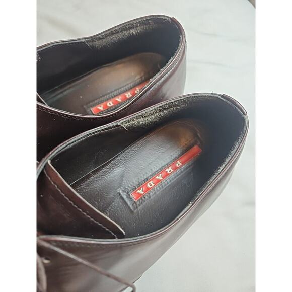 PRADA Men’s Brown Leather Apron-Toe Derby Shoes 14E Wide Made in Italy - Picture 4 of 9